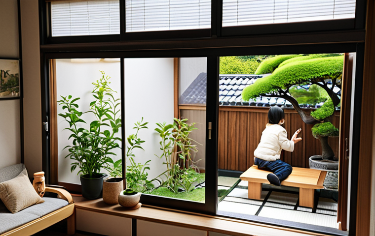 **Image Prompt:** A cozy, modern Japanese apartment interior with smart home features, solar panels visible outside the window, and a friendly, diverse group of neighbors chatting in a communal garden.