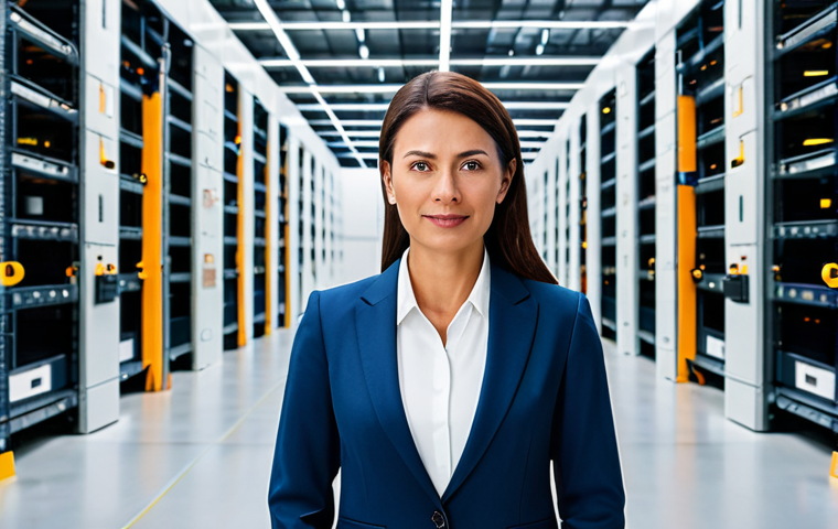A professional female real estate investor, fully clothed in a modest, sharp business suit, standing with appropriate attire, inside a vast, high-tech logistics center. Automated robotic systems are visible moving goods efficiently in the background. The lighting is bright and modern, emphasizing innovation and strategic infrastructure. The image conveys a sense of future-oriented investment. perfect anatomy, correct proportions, natural pose, well-formed hands, proper finger count, natural body proportions, safe for work, appropriate content, fully clothed, professional, high quality, detailed, realistic.