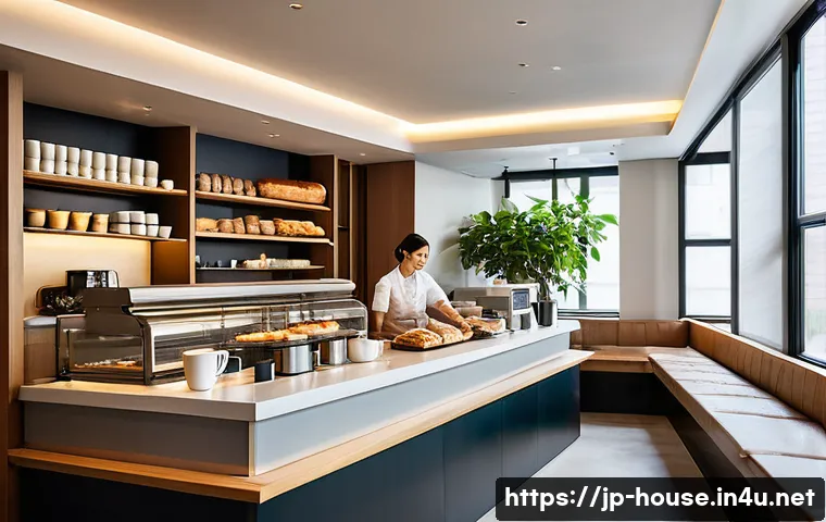 아파트 단지 내 상가 - **A Serene Morning at a Modern Condominium Cafe**
    A wide shot of a bright, contemporary cafe and...