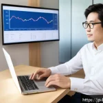 부동산 P2P 투자 - A modern Japanese individual in their 30s, casually dressed in smart casual attire, sitting comforta...