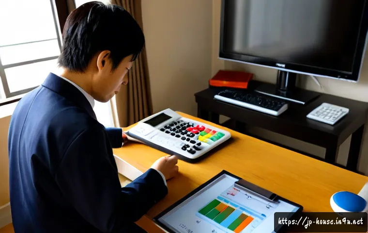 부동산 투자 리스크 관리 - Photorealistic Japanese real estate investor in a neat modern apartment, carefully comparing a minia...